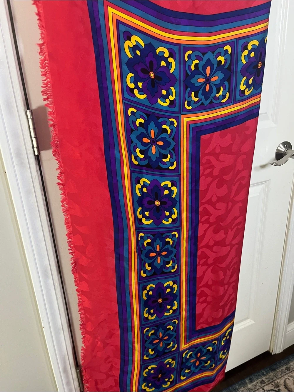 Rare- Dior Vintage geo print Large silk  Scarf mixed media stripe border